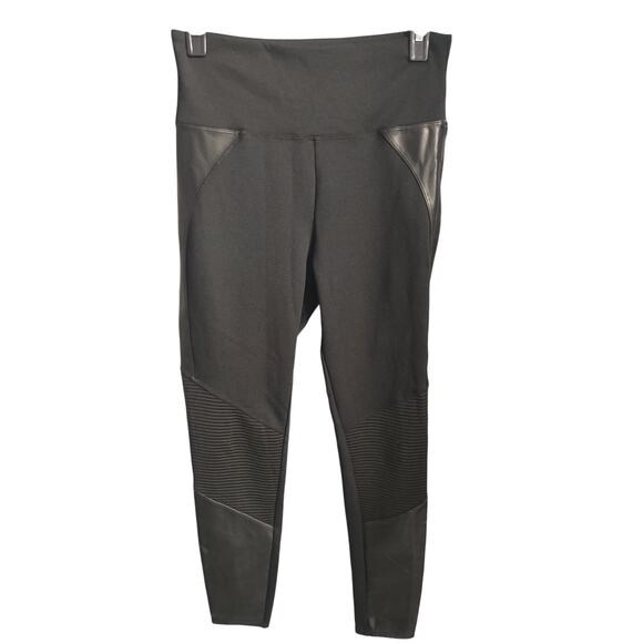 Assets Spanx Leggings Faux Leather Panels Medium Black - Picture 1 of 3